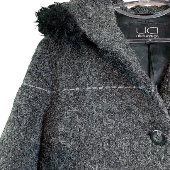 Utex Design Wool Blend Faux Fur Buttoned Hooded Coat Jacket Gray Black Sz Small - Picture 5 of 9
